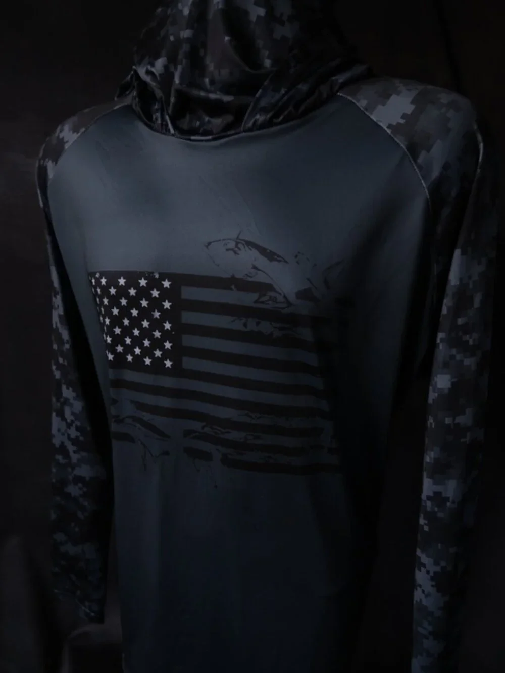 USA Performance Fishing Black Aqua Camo LS Gator Neck Hoodie Windshirt (L) OMG!